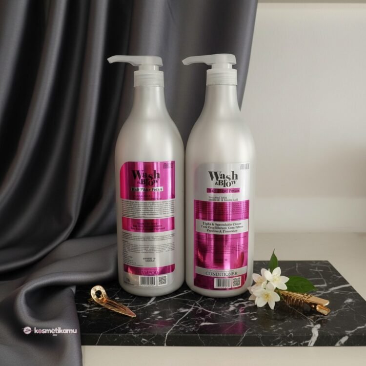 Inaura Wash & Blow Hair Fiber Focus Shampoo & Conditioner Kemasan Botol 1kg