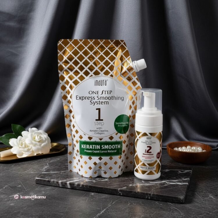 Inaura Paket One Step Smoothing Step 1 Sensitive (Hijau) 750ml + Step 2 pH Balancer Foaming 100ml